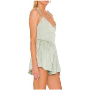 Revolve More to Come Fiona Ruched Romper Sage Small NWT